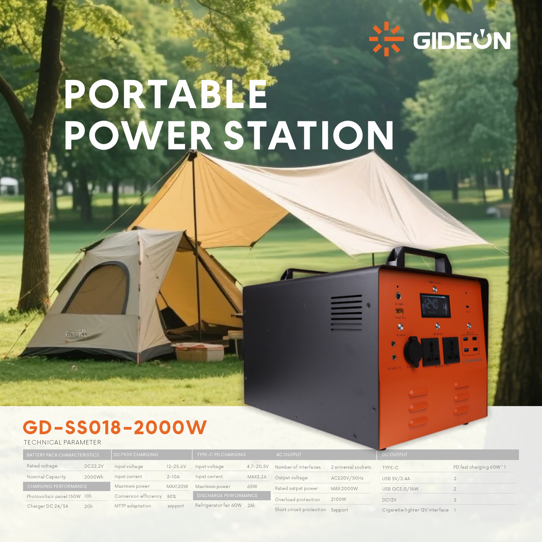 GD-SS018-2000W Power Power Station: mantenga la energía encendida